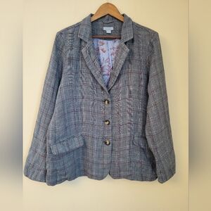 Sundance 100% Linen Blazer, Size Large, Plaid